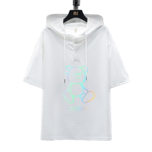 LD54139-P45 连帽短袖t恤男大码胖子带帽五分袖中袖 展架图片