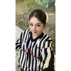 竖条纹球衣针织衫秋季男女拼色运动宽松情侣长袖上衣MY356，男装针织衫/毛衣，星座1116A（原606A-3）