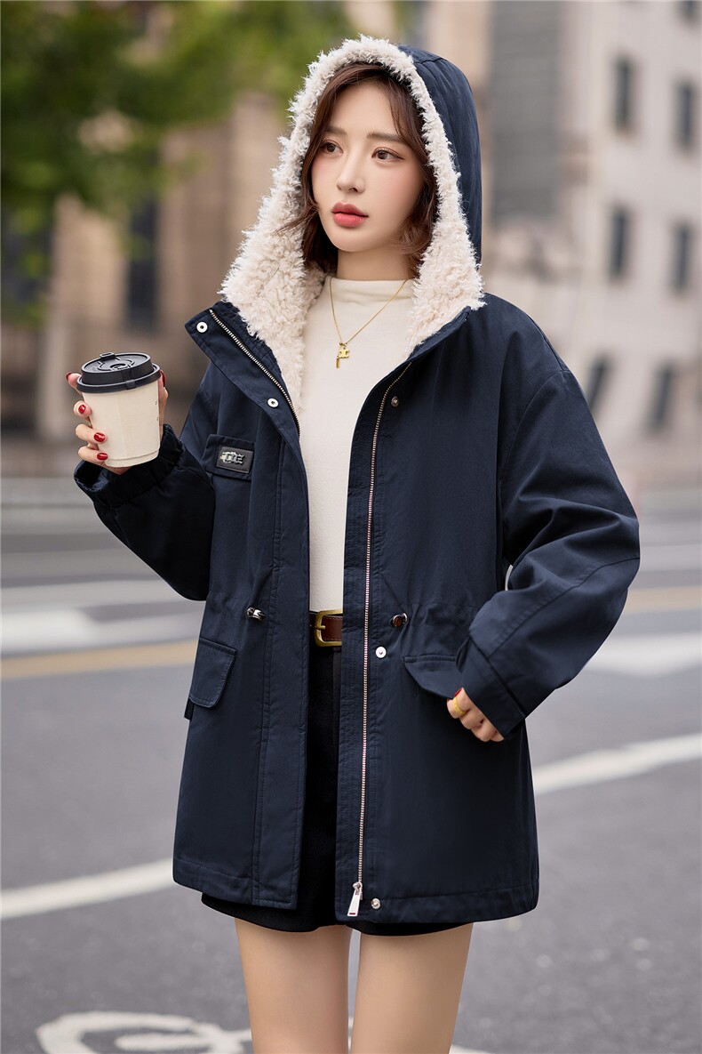 9115时尚加绒加厚中长款派克服,女装派克服,依路服饰