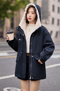 9115时尚加绒加厚中长款派克服图片