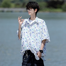 8XL-M花衬衫男短袖夏季薄款冰丝半袖宽松大码休闲外套DC28008P38，男装衬衫，电商B312