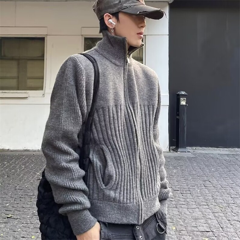 M61-P60新款气质潮流简约ins北极绒高领双拉链开衫毛衣慵懒,男装针织衫/毛衣,电商B323A