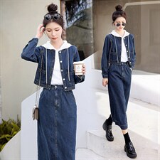 2024春秋季牛仔套裙女时尚两件套，女装套装/套裙，秋水欣儿