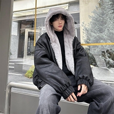 xz514-816-P125新款上线【座山雕】毛绒连帽棉服加绒，男装棉衣，星座514