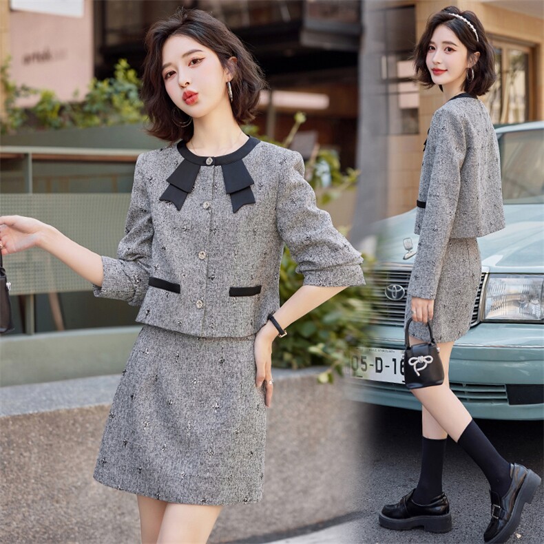 《现货》2026春季新款小香风半身裙两件套女高级感气质淑女套装裙，女装套装/套裙，众宇琦