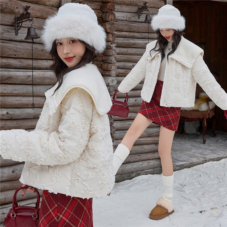 【bao款大货已出】2025冬装韩系甜美海军领重工拼接羊圈毛羽绒服,女装羽绒服,雅静靓衣