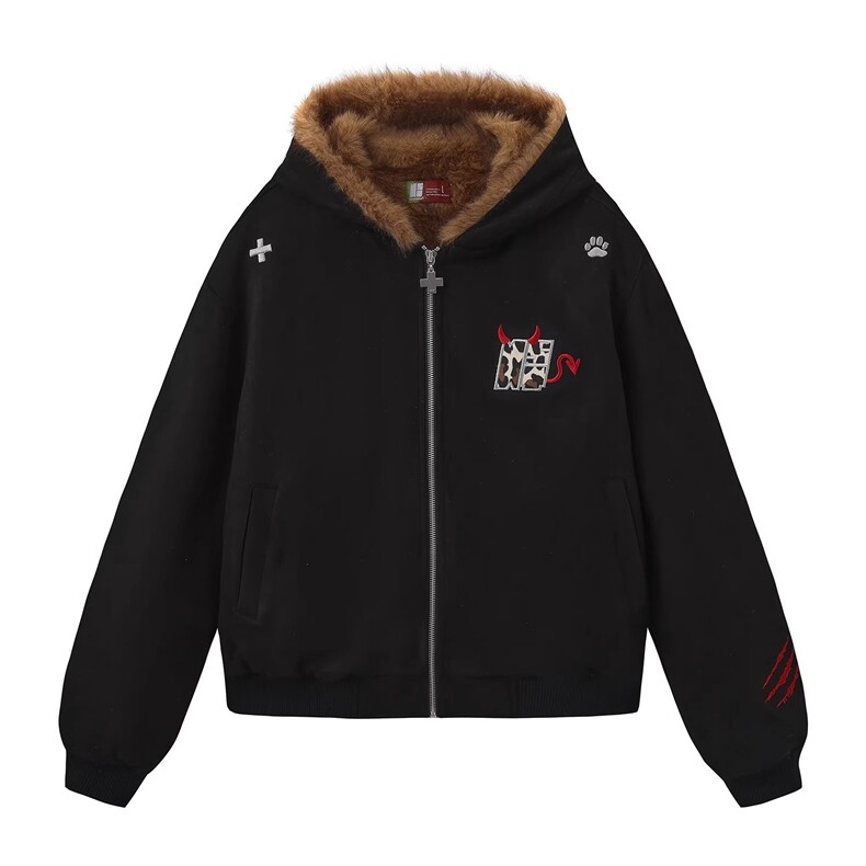 网图小恶魔豹纹仿麂皮毛领加厚座山雕棉服外套YY822-特P108,男装棉衣,电商C216