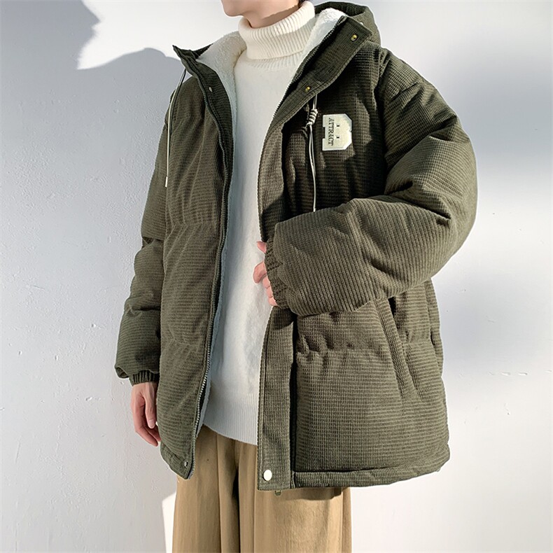 冬季青少年灯芯绒连帽棉衣潮牌羊羔毛加绒加厚棉服外套5305-P85图片