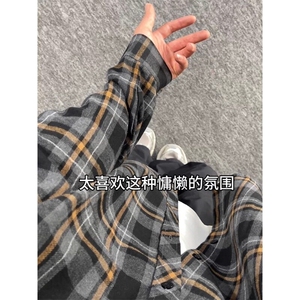 黑色格子衬衫高级感痞帅美式复古外套休闲衬衣 CS005 特P39图片