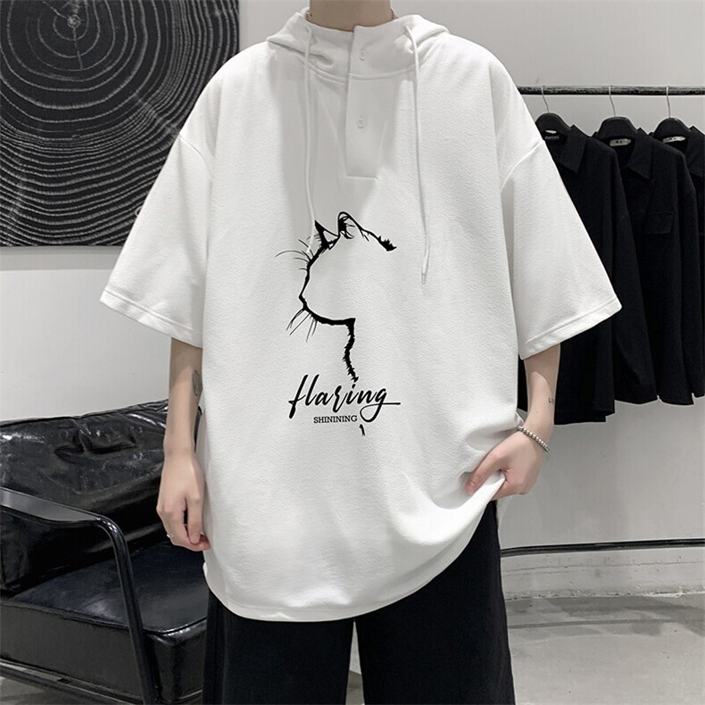 LD54344-P45NASA 连帽短袖t恤男大码胖子带帽五分袖中袖图片