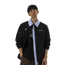 条纹撞色领字母刺绣大码M-5XL夹克男聚酯纤维JK78080P69控98，男装夹克，星座227-7