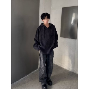 MM249-P60新款重磅羊毛混纺毛绒大廓形男女同款连帽毛衣图片