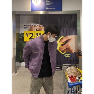 小众高级感美式街头复古拉链口袋麂皮夹克男女同款外套FJK223图片