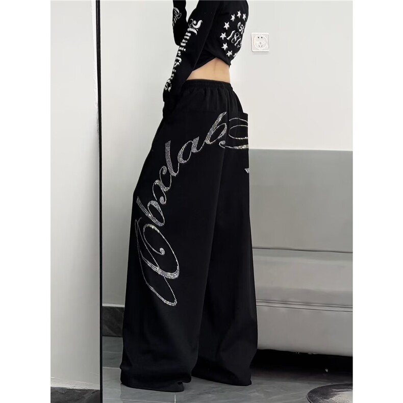 街头嘻哈烫钻运动裤女春秋季阔腿拖地爵士跳舞休闲裤LNK1322-P55，女装休闲裤，星座1008