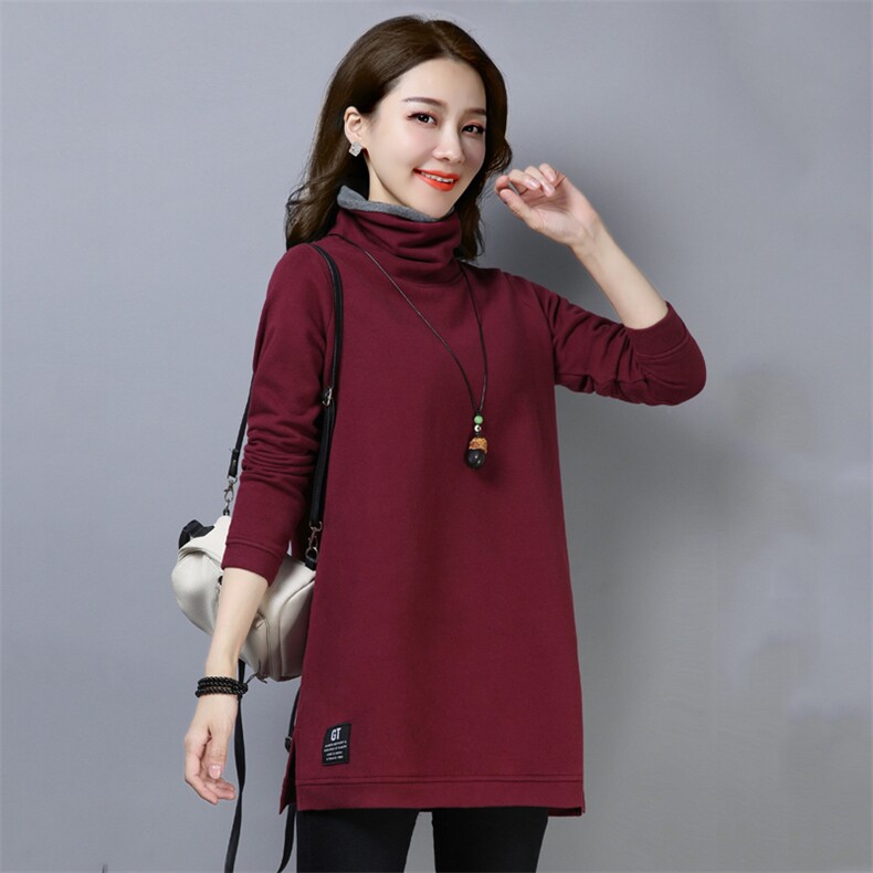 2020年秋季新款加绒加厚高领卫衣女中长款秋冬打底衫上衣服,女装卫衣/绒衫,简韵佳