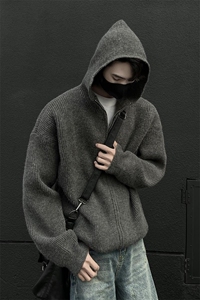 秋冬季ins潮流针织衫 连帽开衫毛衣男港风外穿线衣M1060-P60图片