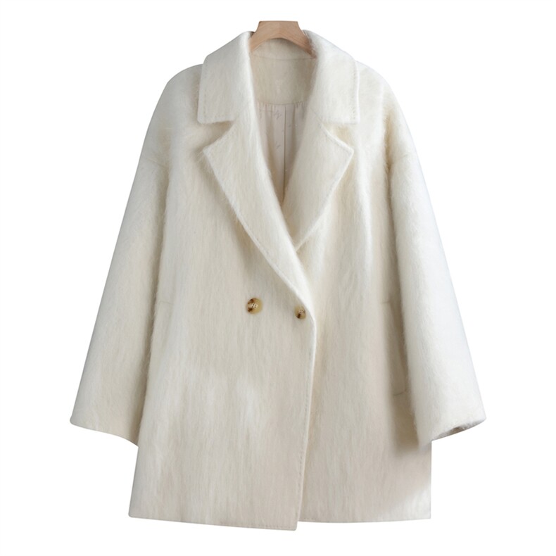 2025年秋季新款百搭女士POLO领一粒扣短款长袖大衣，女装双面呢大衣，鹿展羊绒大衣