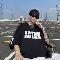 2025夏发泡字母纯棉短袖t恤宽松男半袖上衣A025-T7610-P25控38，男装T恤，电商A025