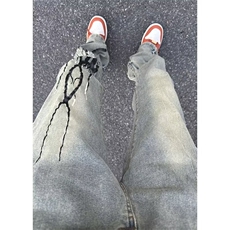 牛仔裤男女水洗做旧火焰残影修身微喇裤子百搭复古NN821，男装牛仔裤，星座1116A-1（原606A）