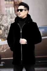 WL1920秋冬新款男士金貂绒大衣中长款连帽风衣仿貂绒P420，男装皮衣，电商B360