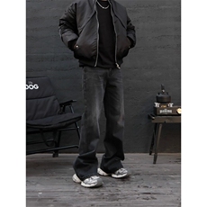 美式复古做旧黑色cleanfit微喇牛仔裤男生直筒修身休闲长裤，男装牛仔裤，星座506A