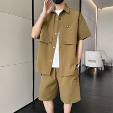 短袖衬衫男新款夏季薄款透气搭配一套短裤宽松翻领衬衣TZ066-P100，男装牛仔裤，星座308B-2