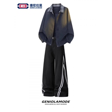 1506-1/K30671半松紧/P48条纹拼接弯刀牛仔裤男休闲直筒裤子潮流，男装牛仔裤，星座1506-1