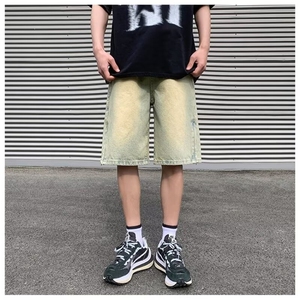 牛仔短裤男夏季美式复古潮牌拉链开叉裤子宽松直筒五分裤A519-P36图片