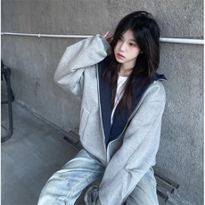 抖音得物高品质二开26春装美式重磅宽松结构双面连帽卫衣外套W68，女装短外套，电商A486-1