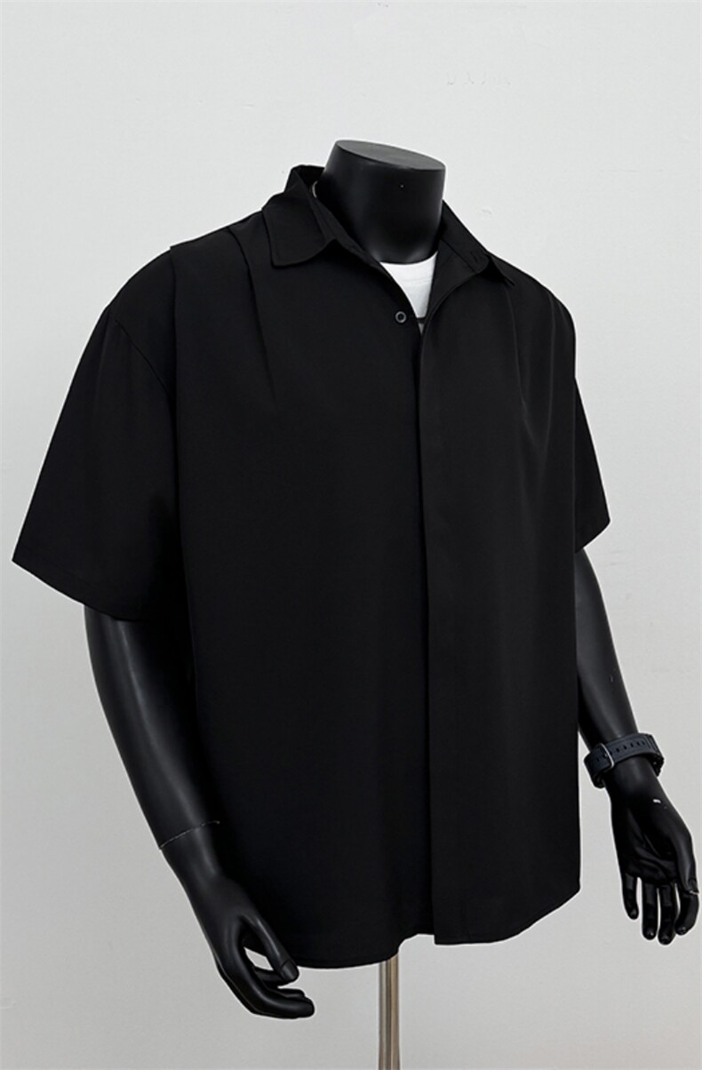 简约高级感衬衫短袖男夏季慵懒风冰丝T恤日系cleanfit大码上衣服,男装衬衫,电商基地A050