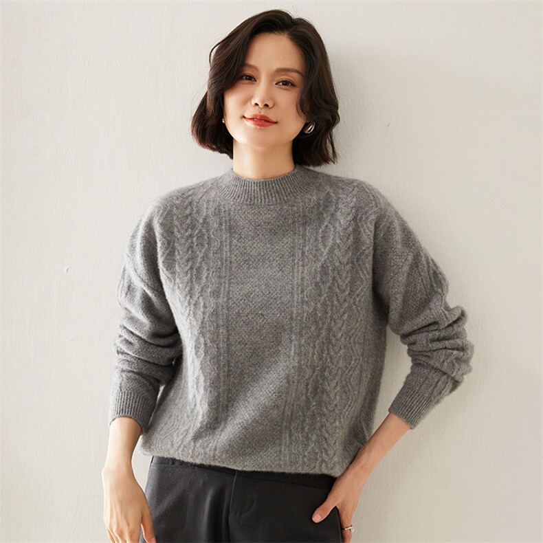 圆领秋季新款宽松洋气减龄长袖35%羊绒衫,女装羊绒衫,七柒羊绒