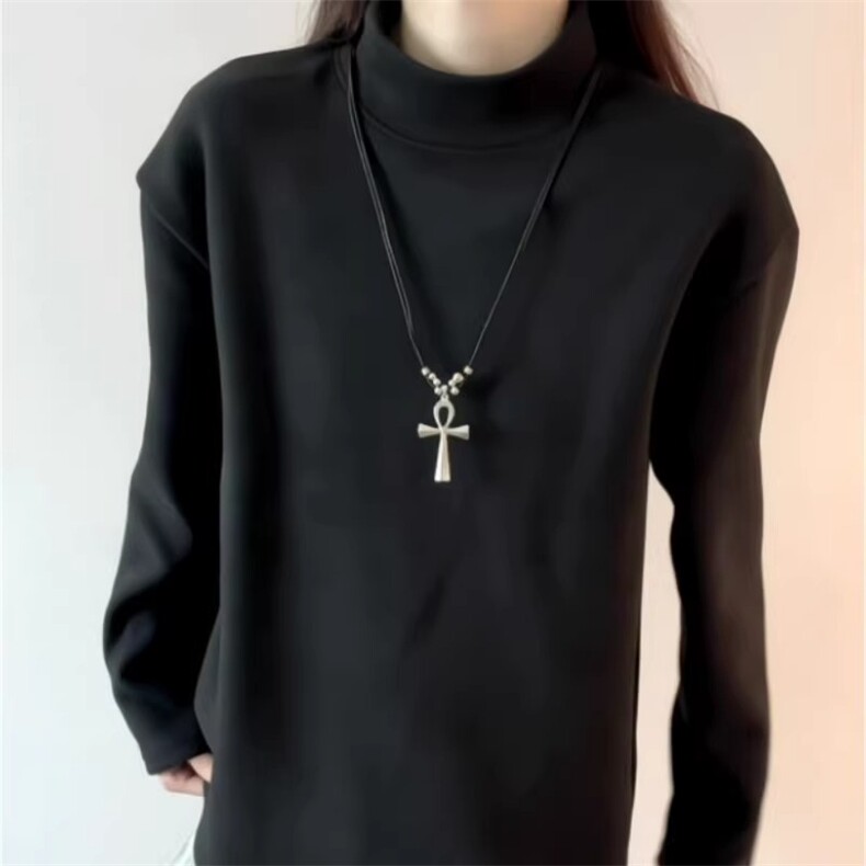 秋冬新款内搭上衣小众设计半高领德绒打底衫女修身长袖白色t恤,男装T恤,星座506A