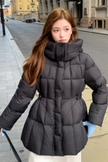 水衣源6832款纯色小蛮腰连帽显瘦羽绒服女(腰围可调节)，女装羽绒服，水衣源