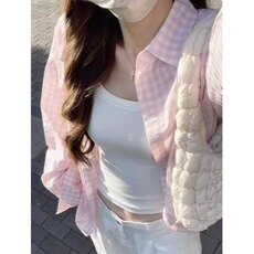 甜美粉色格子衬衫女2025春夏季新款设计感小众宽松休闲长袖上衣潮，男装衬衫，星座506A