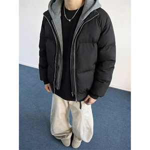 现货高品质重磅工艺美式高街假两件PU皮棉衣男女加厚棉服外套图片