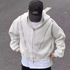 美式复古解构多拉链连帽开衫卫衣男女秋冬季重磅廓形cleanfit外套，女装短外套，星座506A
