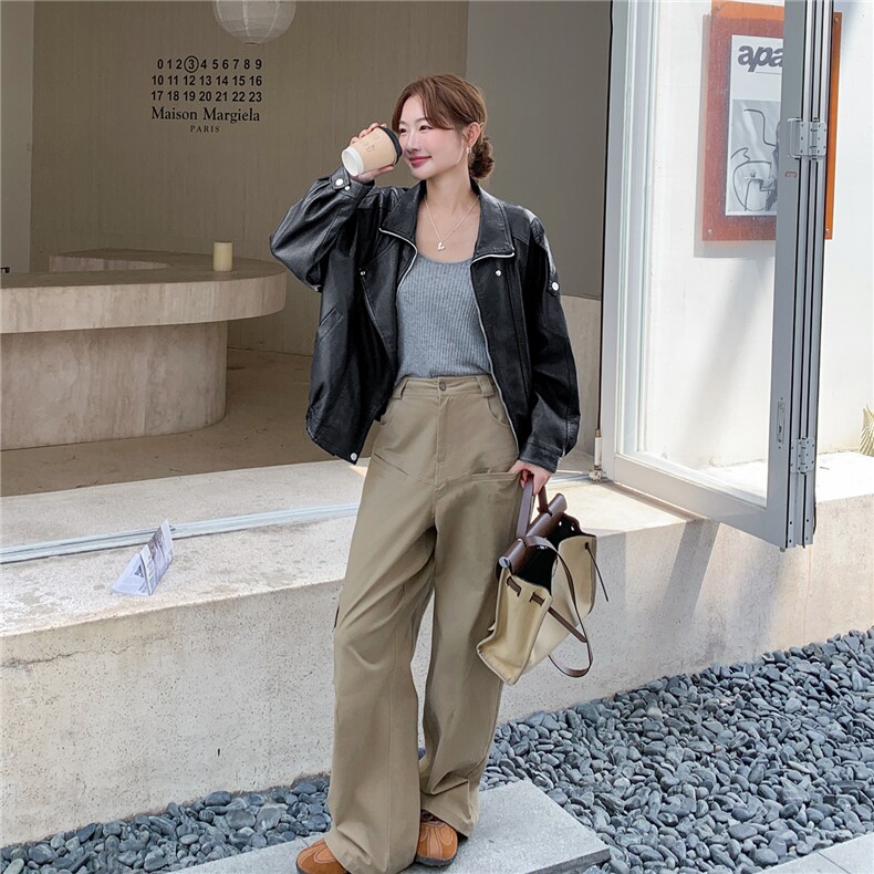 仿蛋白PU皮衣外套女2025秋季新款高级感翻领夹克女韩版时尚显瘦潮,女装皮衣,意芙