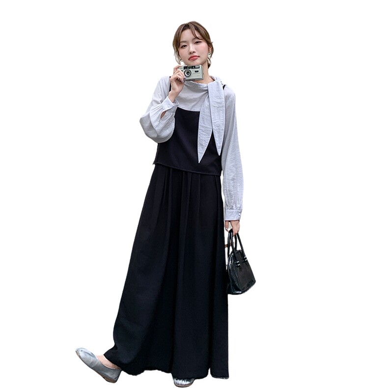 高级感韩版减龄吊带阔腿裤套装女春秋2025新款清纯系松弛感三件套,女装套装/套裙,2D078