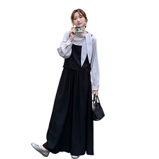高级感韩版减龄吊带阔腿裤套装女春秋2025新款清纯系松弛感三件套，女装套装/套裙，2D078
