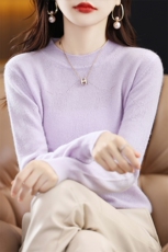 衣女短款2024秋新款潮圆领针织羊毛打底衫，女装羊毛衫，斯尔特羊绒