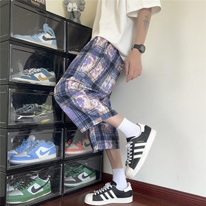 2026夏美式扎染冰丝凉感褶皱速干阔腿短裤七分裤 K9909/特P38 紫3图片