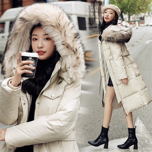 时尚保暖女士羽绒服 冬季新款韩版中长款 大毛领设计 显瘦修身 高品质白鸭绒填充图片