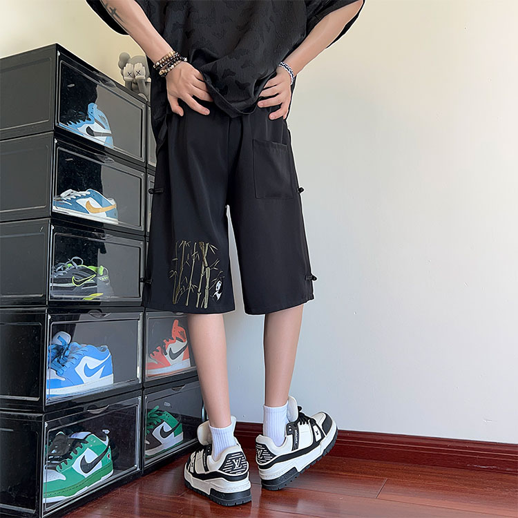 抖音品质夏季新款风熊猫刺绣宽松五分裤B315-K24083-特p30控58,男装休闲裤,电商B315