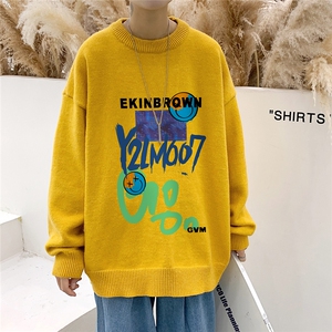 1港风新款宽松休闲中性情侣潮流印花毛衣男外套7692P48加绒P55图片