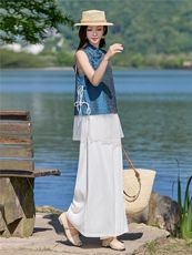 现货2026年夏季新中式上衣麻料阔腿裤子，可分开卖，女装套装/套裙，艾仟回(原伊仟回)