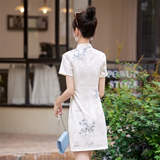 现货2024改良旗袍连衣裙年轻款女夏季新中式高级感禅意碎花裙，商品下架区，韩然一族