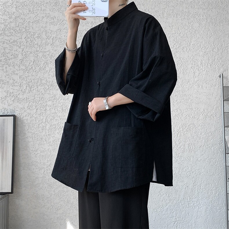 8XL-M风大码夏短袖衬衫男外套棉麻七分袖上衣CS505P60控78,男装衬衫,电商D206-1
