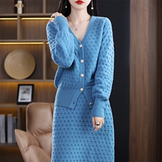 针织套装女2024秋装新款时尚休闲洋气减龄小香风，女装套装/套裙，蒙特羊绒