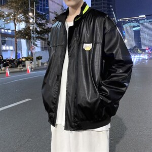 秋季潮流宽松PU皮夹克时尚休闲外套A161-2-J3114-P65,男装夹克,电商A161-2