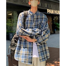 复古格子衬衫男女春季慵懒风宽松休闲百搭街头衬衣外套C3008，男装衬衫，星座1116A（原606A-3）